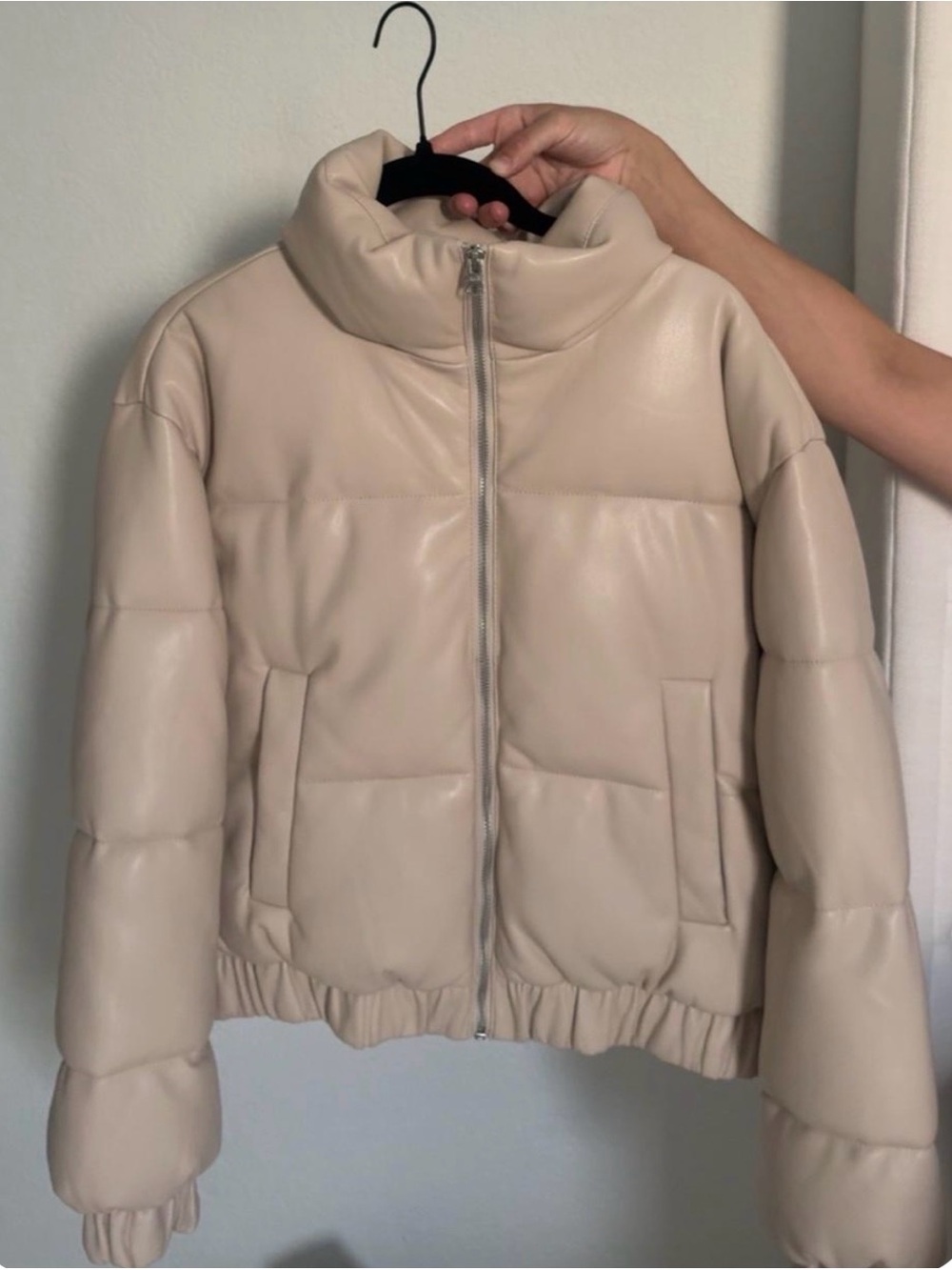 Beige Puffer Jacket - Women's Quilted Zip-Front Coat